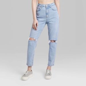 High-waist distressed mom jeans